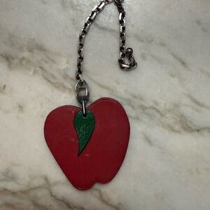 Hermes Red Apple Keychain with Green Leaf